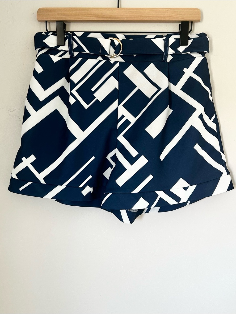 Women’s Navy Blue Abstract Print High Waist Shorts